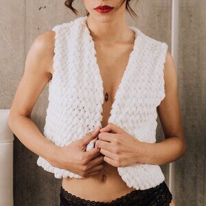 Maison Revolt White Faux Fur Sequin Vest
